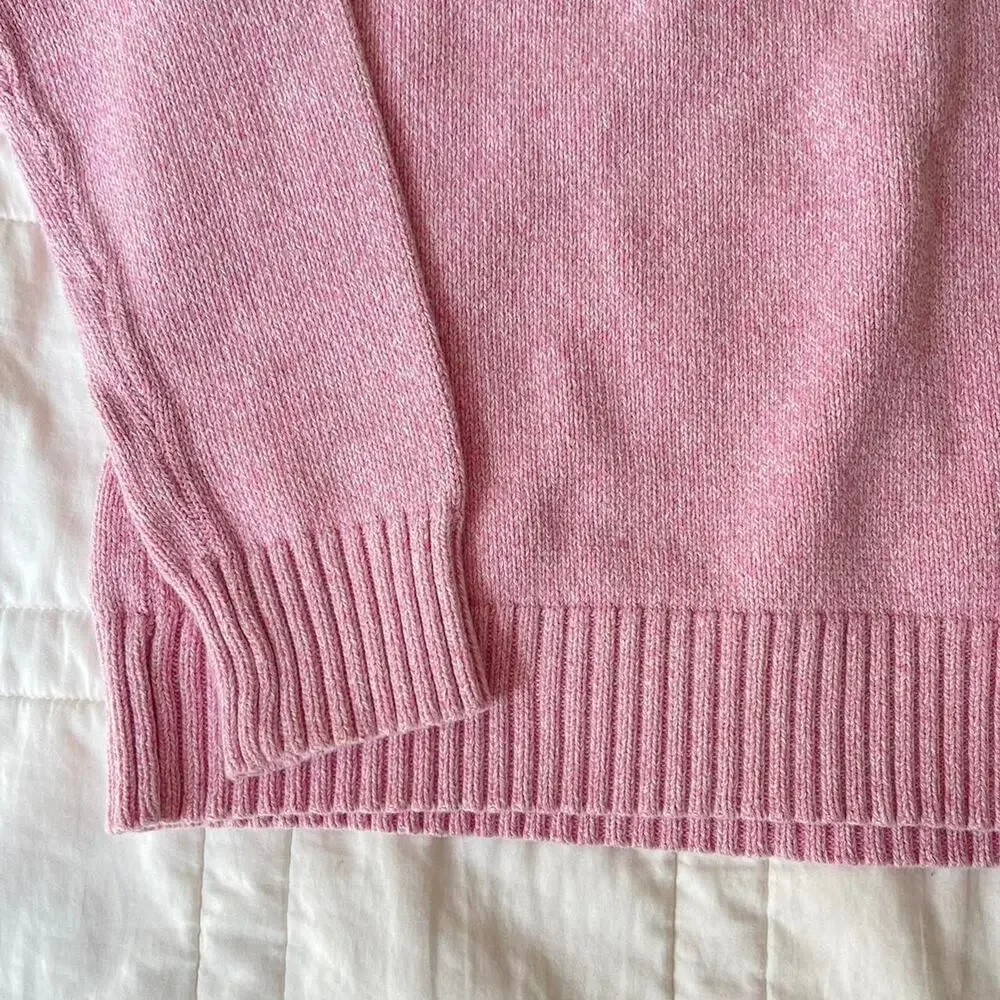 Vintage pink knit turtleneck sweater womens S cotton pastel comfy casual cottage - Picture 2 of 4